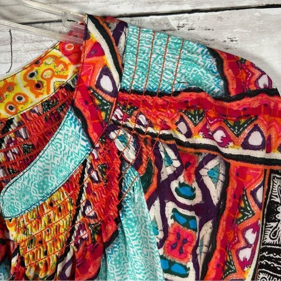 Investments ll Tunic Colorful Bright Smocked Neckline Button Placket Top 2X - Picture 5 of 8